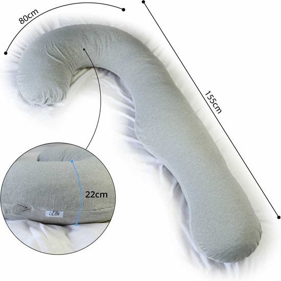 Oreiller de grossesse - Ella - forme de J - 3.1 kg- lavable à 30 degrés - Gris