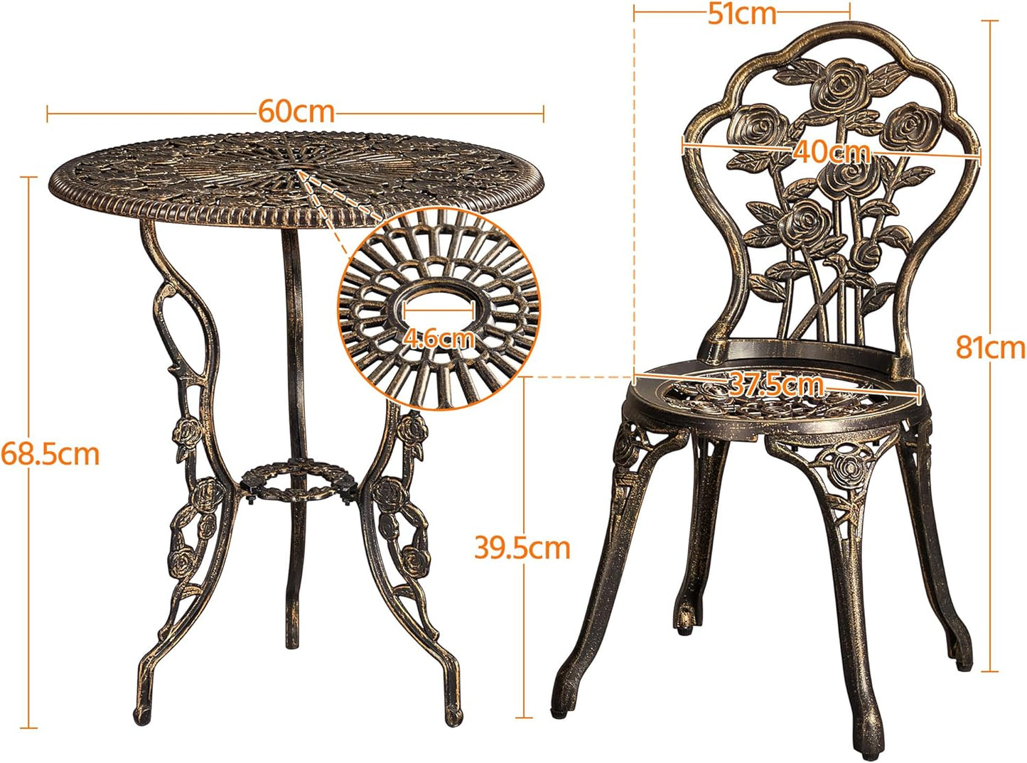 Ensemble de bistrot Yaheetech 3 pièces - Mobilier de balcon - Aluminium moulé - Bronze