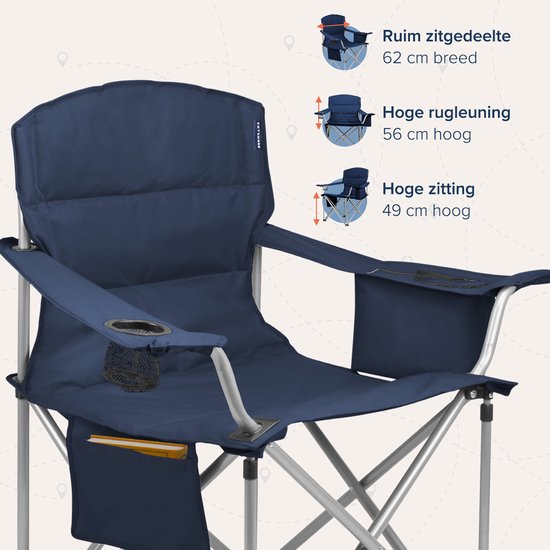 Chaise de camping - TRVLMORE  - XL - Chaise pliante confortable - 150 kg max - Porte-boisson - Bleu