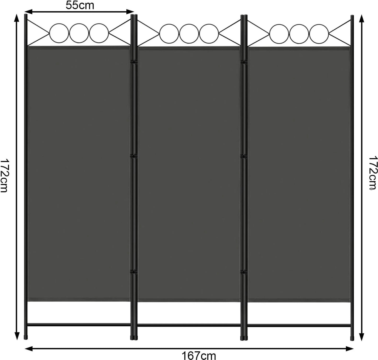Woltu Paravent Space Divider 3-Piece Folding - Dark Grey - 167 x 172 cm - Freestanding Privacy Wall for Indoor & Outdoor use