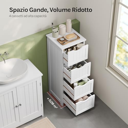 Woltu Bathroom Cabinet BZS07ws with 4 Drawers - MDF White - 30 x 30 x 82 cm Freestanding Storage Cabinet