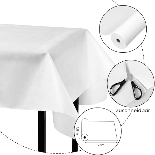 Rouleau de nappe jetable Woltu - Résistant à l'eau et aux taches - Blanc - 1,2 x 25 m