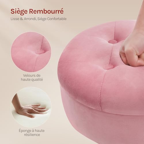 Woltu Tabouret de maquillage avec rangement - Tabouret de bar réglable 50-66.5 cm - Assise ronde - Rose velours