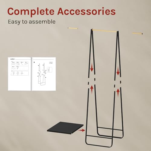 Porte-vêtements et porte-chaussures Woltu - Métal noir et bambou - 54 x 45 x 141 cm
