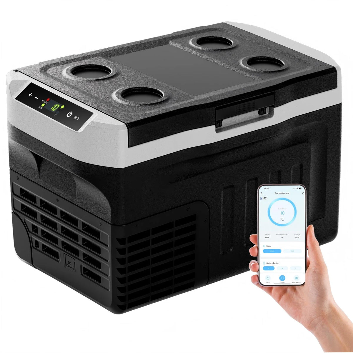 Glacière à compresseur Euhomy 21 litres - Réfrigération et congélation de -20 à 20 °C - 12/24 V et 230 V - Commande via une application - Éclairage LED