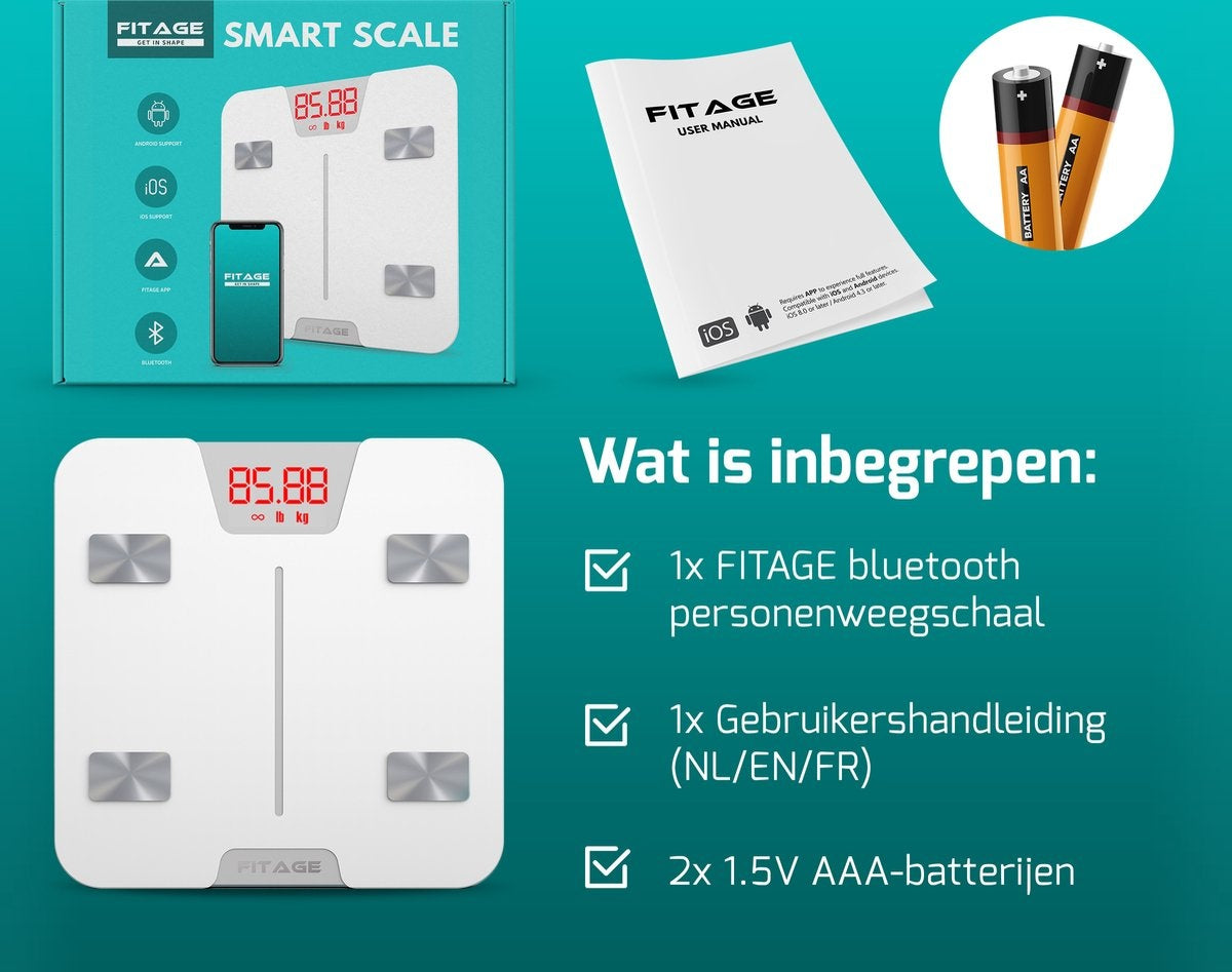 FITAGE Smart Scale avec application mesure 17 valeurs corporelles - Blanc
