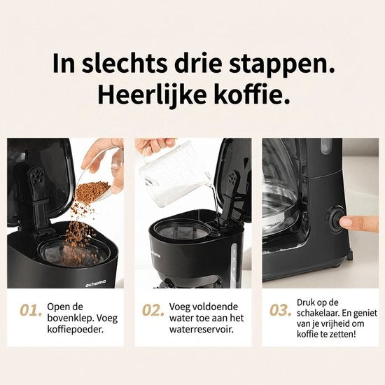 Cafetière à filtre Ochama, cafetière compacte entièrement automatique, mini-cafetière pour la maison et le bureau, avec carafe à café incluse