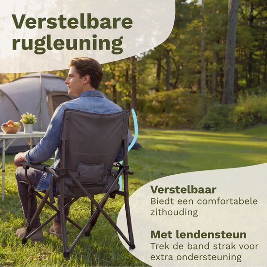 TRVLMORE Chaise de camping - pliable - capacité de charge de 120KG - sac de transport inclus - chaise pliante - chaise de pêche - chaise de camping - chaise pliante - gris