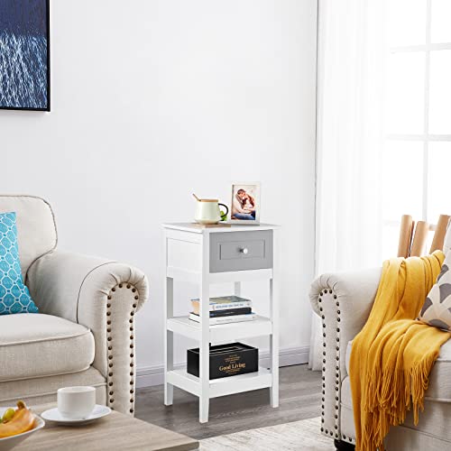 Woltu Table de nuit avec tiroir et 2 casiers de rangement MDF blanc 38 x 28 x 71 cm Lot de 2