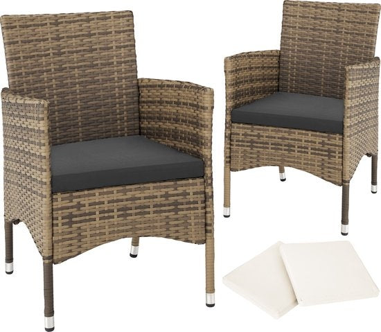 tectake® - Lot de 2 chaises de jardin en osier - incl. 2 sets de housses de coussin - naturel - 404552 - poly-rattan