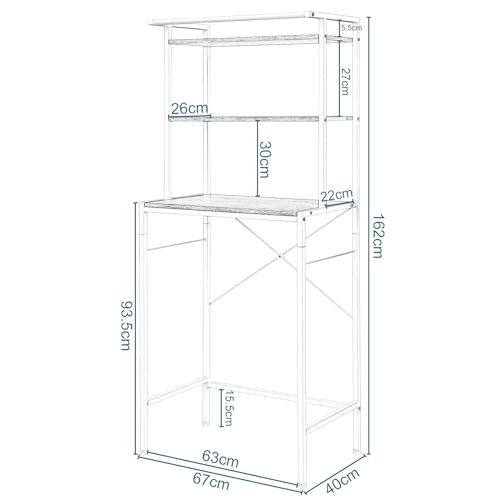 Eugad Rack de rangement pour lave-linge avec 3 étagères et porte-serviettes - Blanc - 67 x 162 x 40 cm