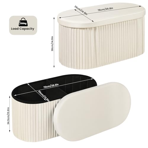 Banc de rangement Woltu avec revêtement en velours doux - Crème - 76 x 38 x 38 cm