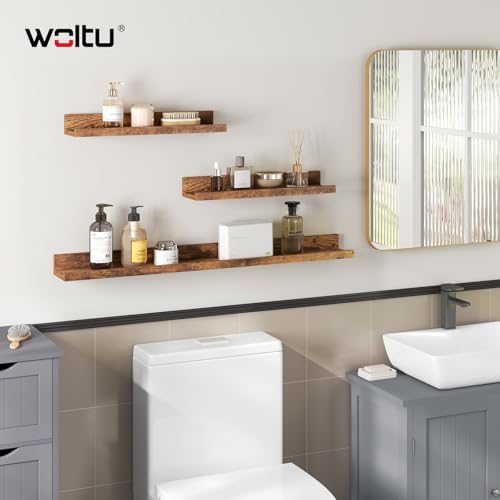 Woltu Set de 3 étagères murales - Rustic Brown - 2x 40x10 cm & 1x 80x10 cm
