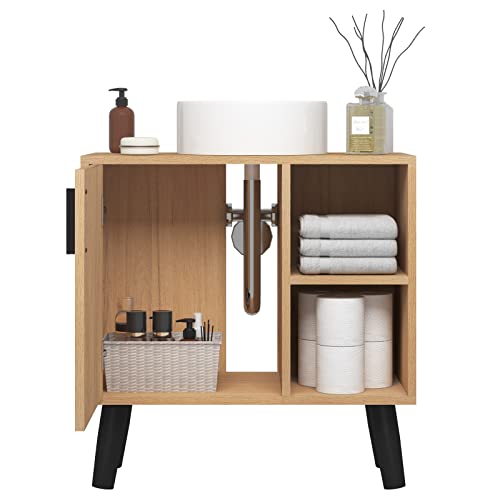 Eugad Armoire de salle de bain sous lavabo avec porte et 2 étagères ouvertes noir 60 x 60.5 x 30 cm