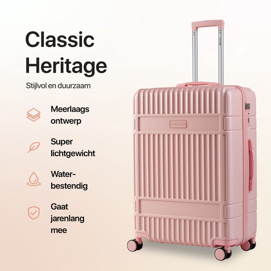 SKYCASES Classic Heritage - Grande valise de voyage - TSA Lock - 76x52x30 cm - 100L - XL Rolling Suitcase - 360° noiseless wheels - Lightweight - Trolley - Pink