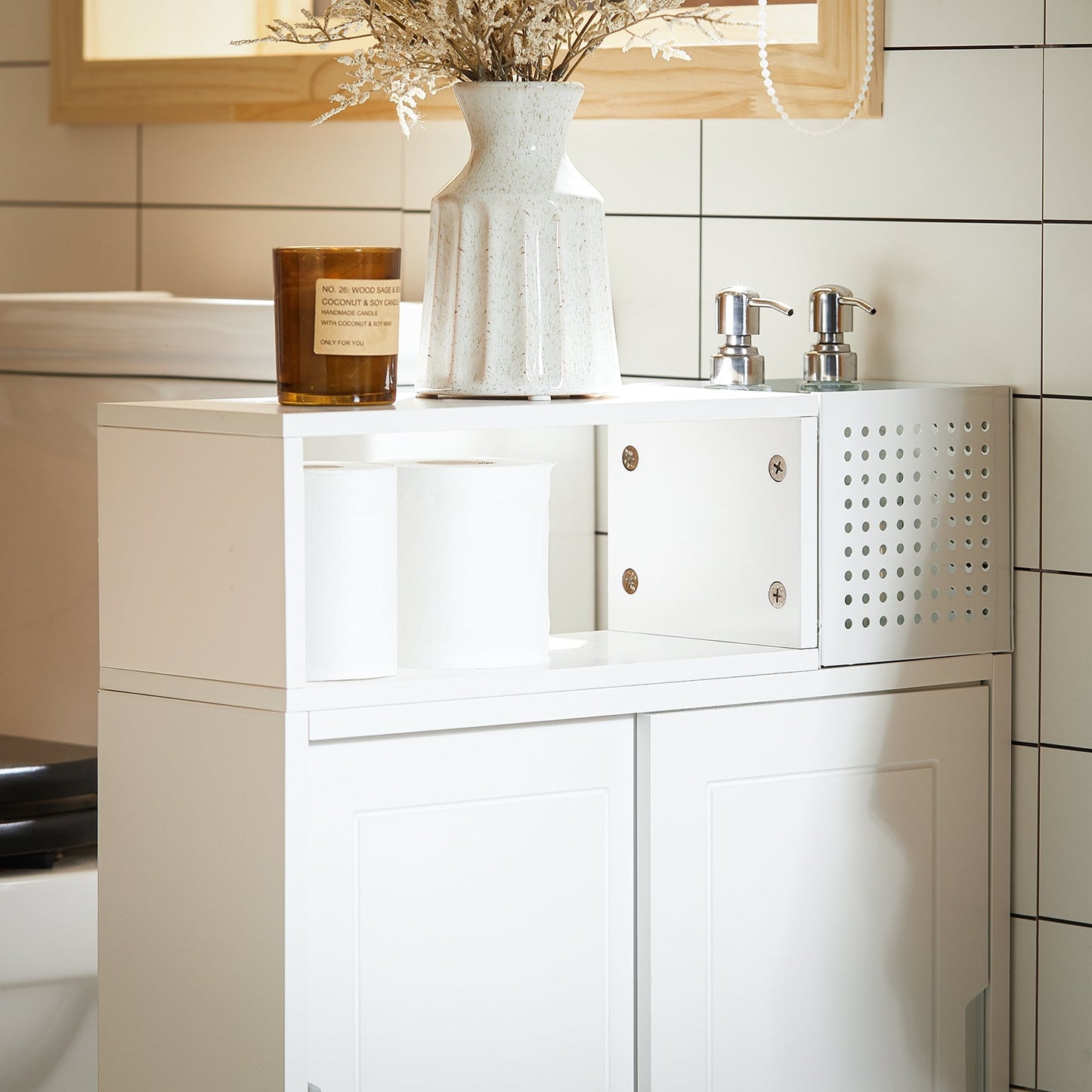 SoBuy Meuble de salle de bain à roulettes - étroit - 69 x 52 x 17 cm - blanc