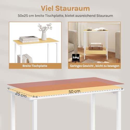 Woltu Side Table BTS03nh - Table basse avec 2 étagères - Métal noir et aspect bois - 50 x 55 x 25 cm