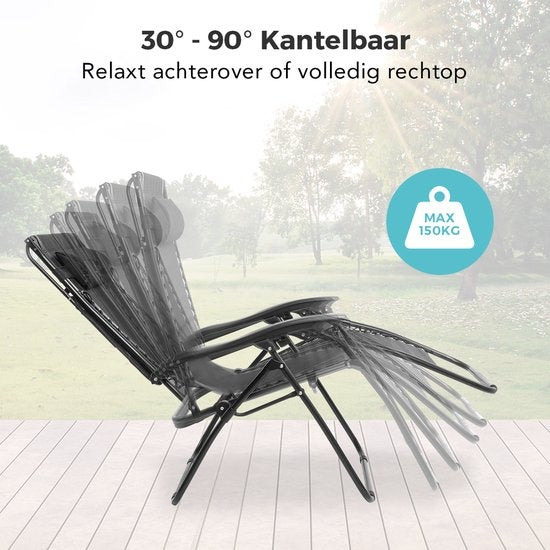 LifeGoods Chaises de jardin pliables - avec auvent - parasol réglable - 2 pièces - 30°-90° réglable - métal - noir