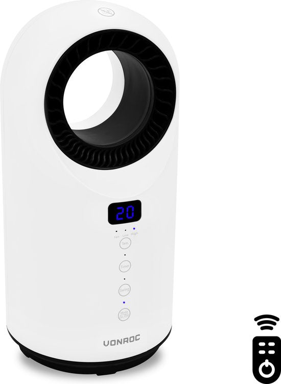VONROC Radiateur électrique - radiateur soufflant - 1000W/1500W - sans pales - Céramique - 3 niveaux - Télécommande incluse - fonction swing - thermostat et minuterie - 15m2 - blanc