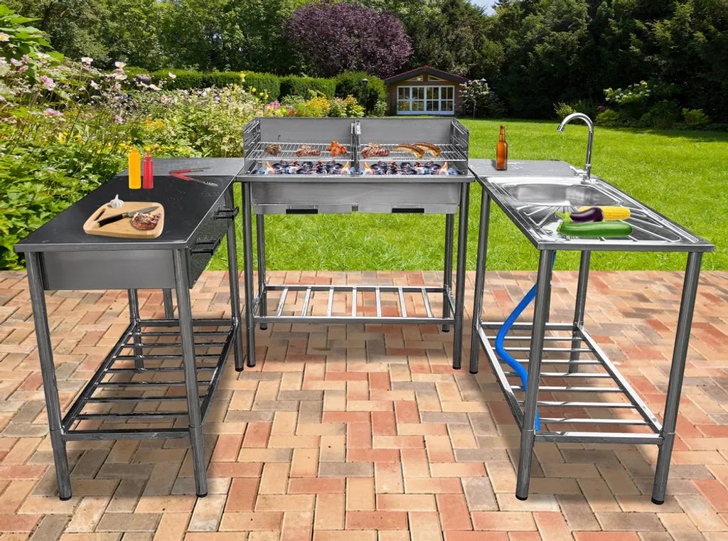 Table de barbecue - Garten - Évier autoportant - Évier de cuisine - Acier inoxydable - Table Extérieure - 100x50.5x87cm