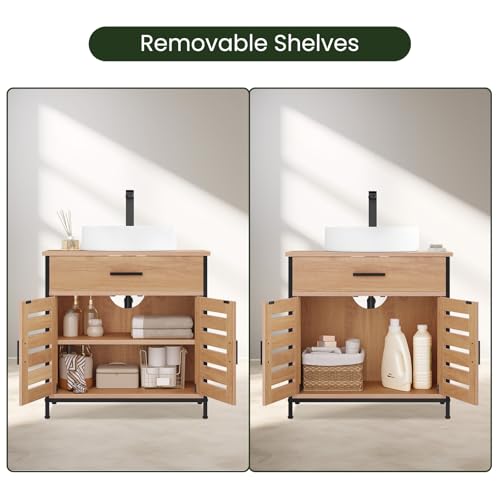 Eugad Armoire de salle de bain sous évier chêne clair 60x30x60 cm