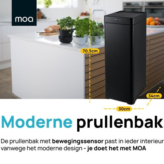 MOA Sensor Waste Bin - 50 litres - acier inoxydable & ABS durable - Antidérapant - Couvercle silencieux - Mode de fermeture différée - Noir - SB50VB