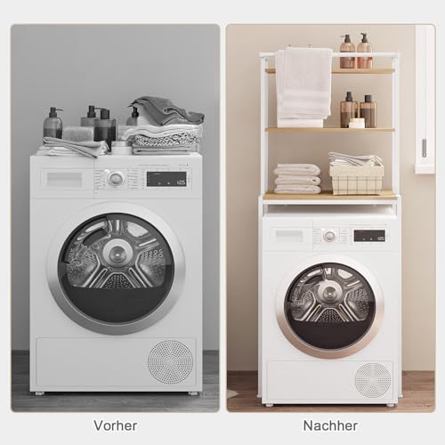 Eugad Armoire pour lave-linge avec 3 étagères et tringle de suspension Chêne clair Blanc 67 x 40 x 162 cm