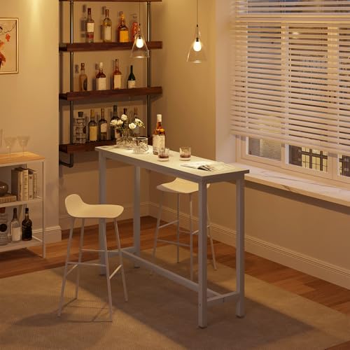 Woltu Kitchen Bar Table Breakfast Table Coffee Table - Metal White Frame - 140x40 cm