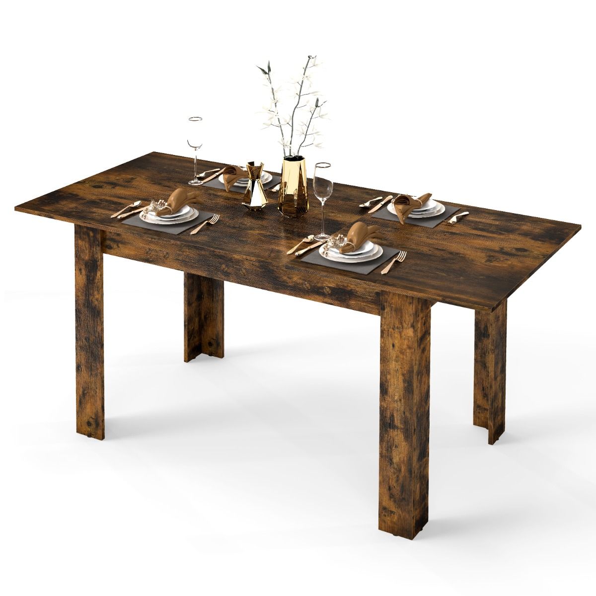 Table à manger extensible Coast - Plateau réglable - Pieds en L - Marron café 158 x 70 x 76 cm