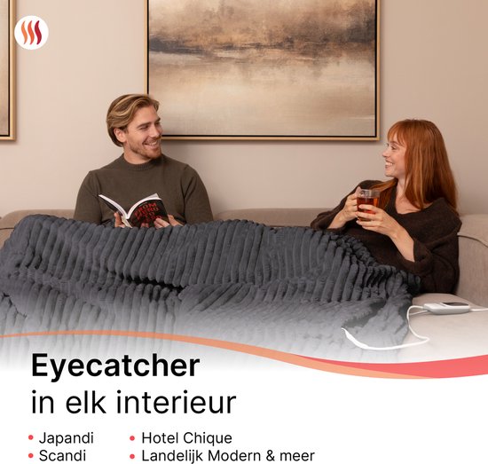 Seranova Couverture électrique XXL - Fils chauffants supplémentaires - Modèle rayé - 180x160 cm - Couverture chauffante pour 2 personnes - Polaire double face - Gris
