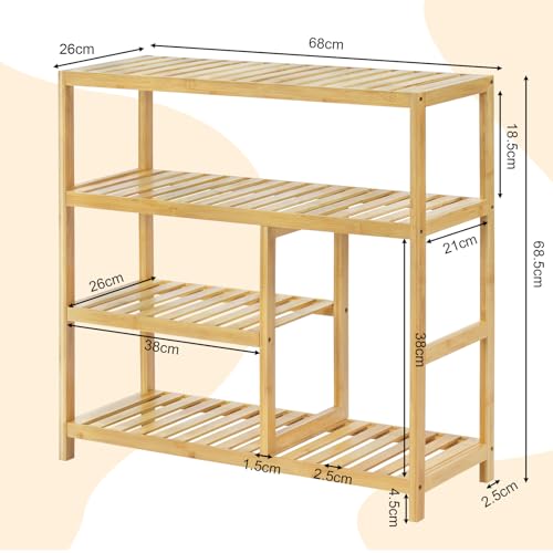 Woltu Shoe Rack 4 Layers - Bamboo Natural - 68 x 26 x 68.5 cm