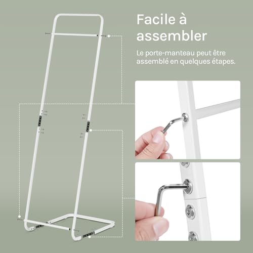 Porte-vêtements Woltu avec cadre en métal blanc 40 x 40 x 140 cm