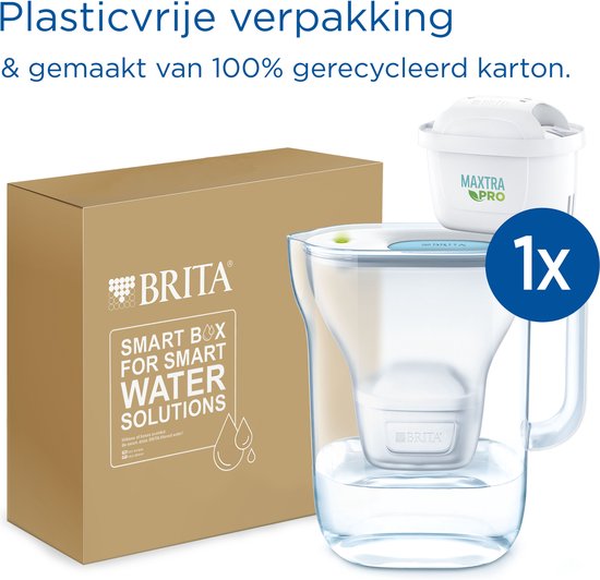 Carafe filtrante BRITA Style cool - 2,4 L - Bleue - Avec 1 cartouche filtrante MAXTRA PRO Pure Performance - Emballage durable