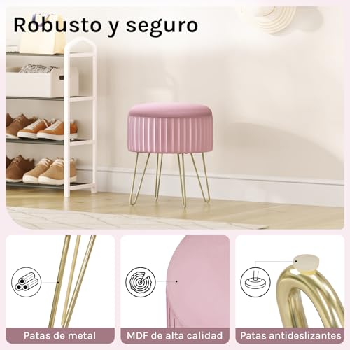 Woltu Pouf avec rangement - Tabouret rond en velours rose clair 31.5x37.5 cm