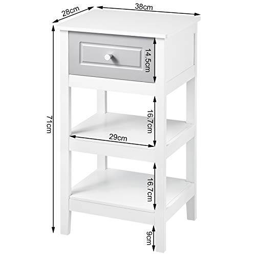 Woltu Table de nuit avec tiroir et 2 casiers de rangement MDF blanc 38 x 28 x 71 cm Lot de 2