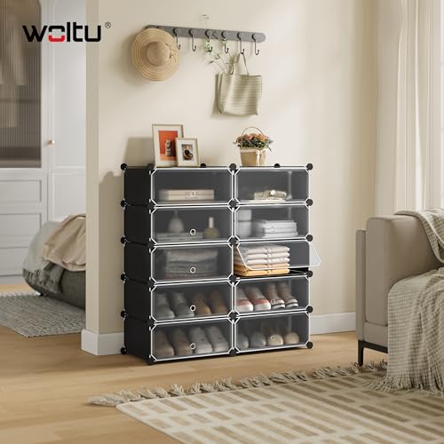 Woltu Shoe Cabinet with 10 Compartments Black - Space-saving and Modular