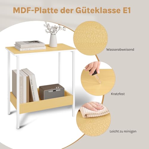 Woltu Side Table BTS03nh - Table basse avec 2 étagères - Métal noir et aspect bois - 50 x 55 x 25 cm