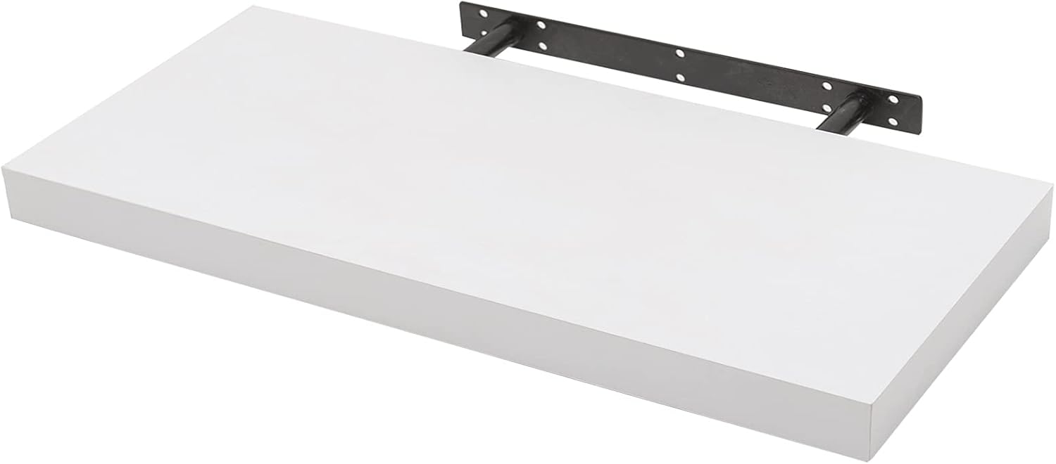 Woltu Floating Wall Shelf MDF White - 70 x 22.9 x 3.8 cm - Etagère suspendue moderne pour le salon, la chambre et la cuisine