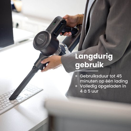Aspirateur-balai sans fil Nexxt avec technologie cyclonique - Aspirateur léger avec dépoussiéreur sans sac - Filtre HEPA 13 - Set complet - Noir
