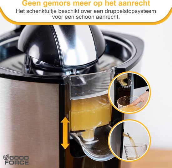GoodForce Presse-agrumes - Presse-orange électrique - Presse-fruits - Presse-citron - Acier inoxydable - Poignée de presse