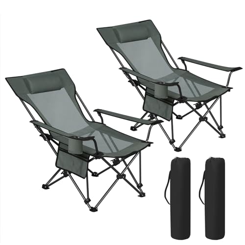 Woltu Set de 2 chaises de camping pliables avec dossier réglable et porte-gobelet - Gris