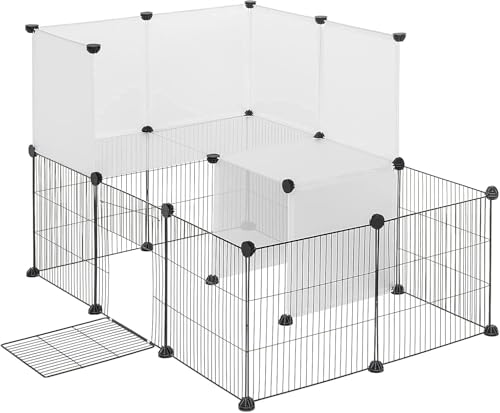 Eugad Parc extérieur pour lapins et cochons d'Inde - Blanc - 107 x 72 x 72 cm - 20 panneaux (35 x 35 cm)