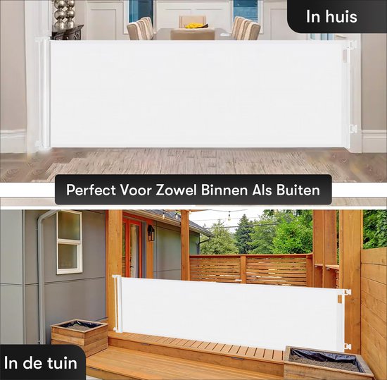 Barrière d'escalier enroulable avec fonction autocollante - Barrière de sécurité - Réglable - Barrière pour chien - Barrière d'escalier sans perçage - Barrière pour enfant - Pour animaux et enfants - 10 à 150 cm de large - Blanc - Sweet Sprout