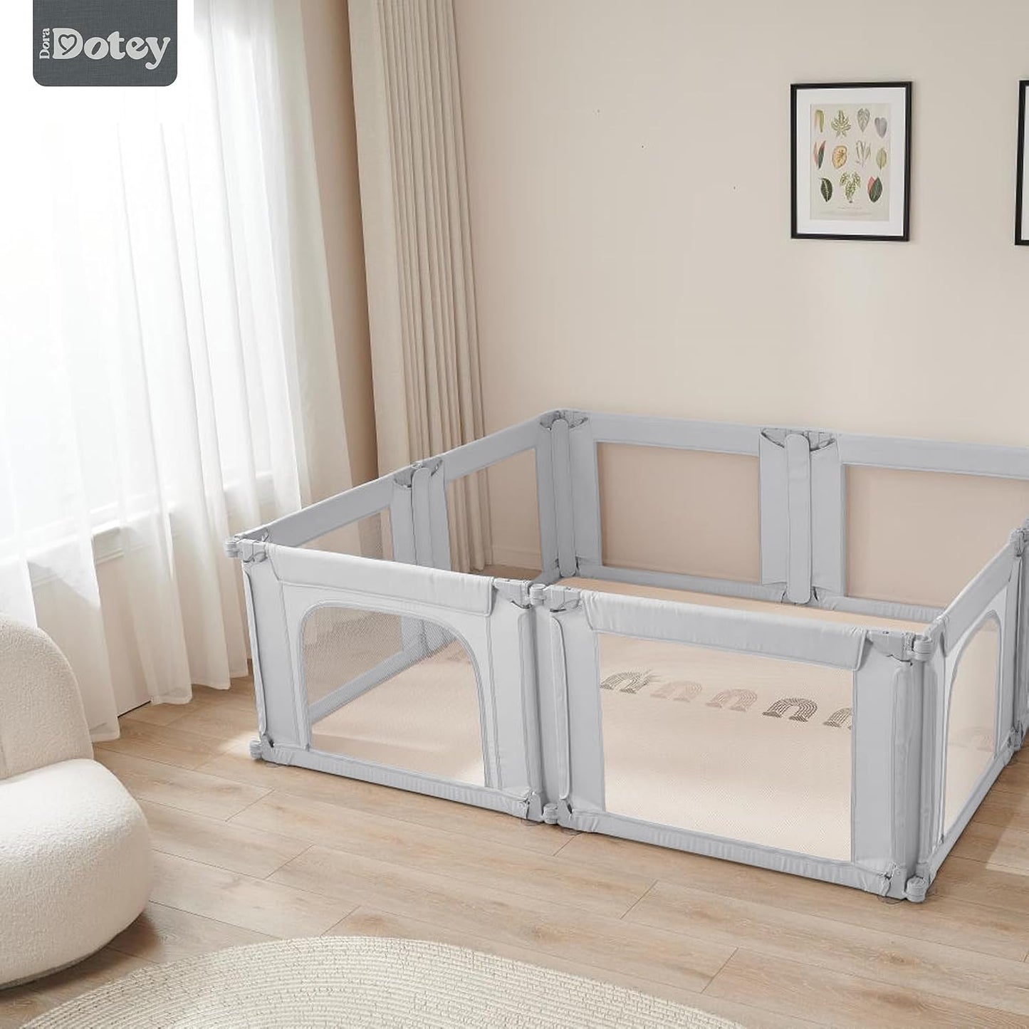 Dora Dotey Babybox Gris clair - 8 panneaux - 200 x 180 x 69 cm - Pliable
