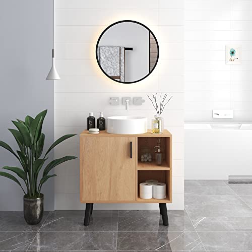 Eugad Armoire de salle de bain sous lavabo avec porte et 2 étagères ouvertes noir 60 x 60.5 x 30 cm