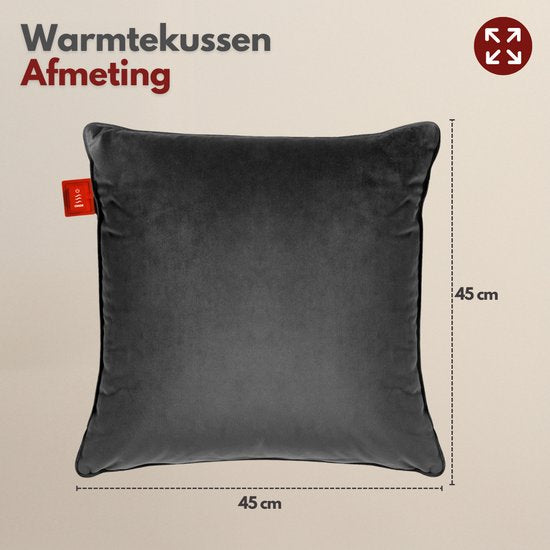 Coozie Rechargeable Heat Pillow - sans fil et filaire - 45-65°C - Velours - 45 x 45 cm - Anthracite Grey - Oreiller électrique - Powerbank incluse - Jusqu'à 8 heures de chaleur