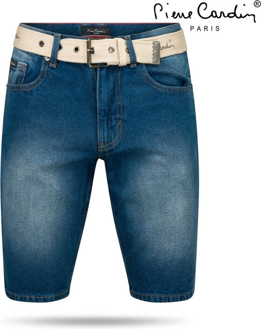 Pierre Cardin - Bermuda pour homme avec ceinture gratuite - Mid Wash - Denim