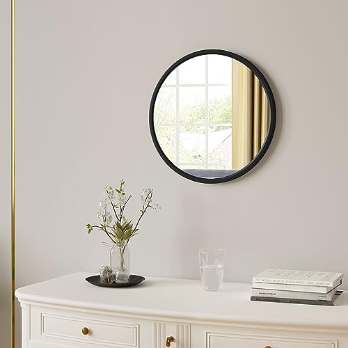 Woltu Miroir de salle de bain rond noir 40 cm - Métal inoxydable, reflets clairs