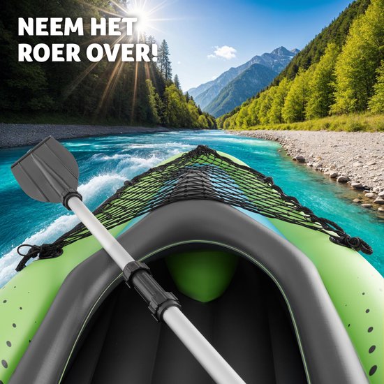 tectake® - Inflatable Kayak - Canoë gonflable pour 1 personne avec pagaie double et accessoires - Siège, pompe, sac de transport - Sports nautiques - Bateau à rames