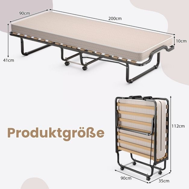 Lit d'appoint pliant italien Coast avec matelas – 200 x 90 x 41 cm – Beige